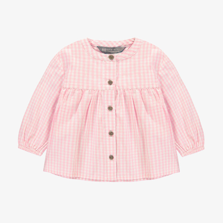 Chemise manches longues rose et crème à carreaux, bébé || Pink and cream plaid long sleeves shirt, baby