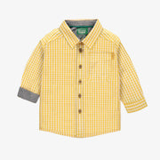 Chemise à manches longues jaune à carreaux en popeline, bébé || Yellow plaid long sleeves shirt in poplin, baby