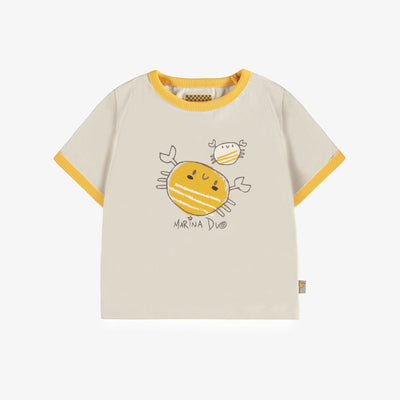 T-shirt crème à manches courtes avec crabes en jersey, bébé || Cream short sleeves t-shirt with crabs in jersey, baby