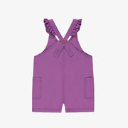 Salopette courte mauve avec bretelles à volants en coton, bébé || Short purple overall with ruffled straps in cotton, baby