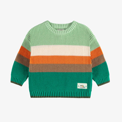 Chandail de maille côtelée manches longues vert, crème orange, bébé || Long sleeves rib knit sweater green, cream orange, baby