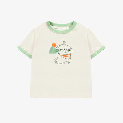 T-shirt à manches courtes crème avec illustration, bébé || Cream short sleeves t-shirt with print, baby