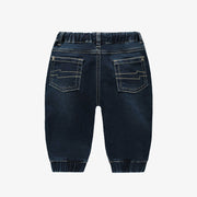 Pantalon coupe régulière en denim extensible, bleu foncé, bébé || Regular fit pants in dark stretch denim, baby
