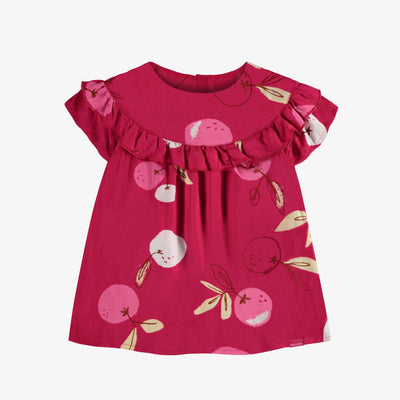 Robe coupe régulière/évasée à manches courtes rose à motif en viscose, bébé  || Pink short sleeved dress regular/flared fit with print in viscose, baby
