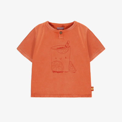 T-shirt à manches courtes orange avec illustration en coton, bébé || Orange short sleeved t-shirt with illustration in cotton, baby