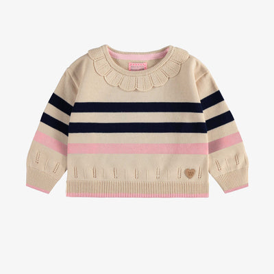 Chandail de maille manches longues crème et marine, bébé || Cream and navy long sleeves knit sweater, baby