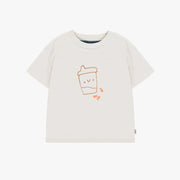 T-shirt ivoire à manches courtes en coton, bébé || Ivory short sleeved t-shirt in cotton, baby
