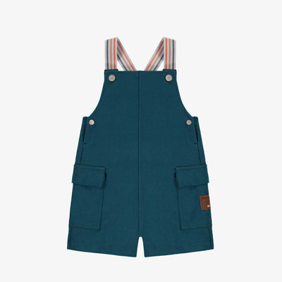 Salopette courte turquoise en coton, bébé || Short turquoise overall in cotton, baby