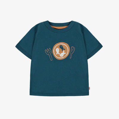 T-shirt turquoise à manches courtes en coton, bébé || Turquoise short-sleeved t-shirt in cotton, baby