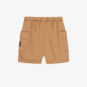 Short brun avec grandes poches en toile de coton, bébé || Brown short with large pockets in cotton canvas, baby