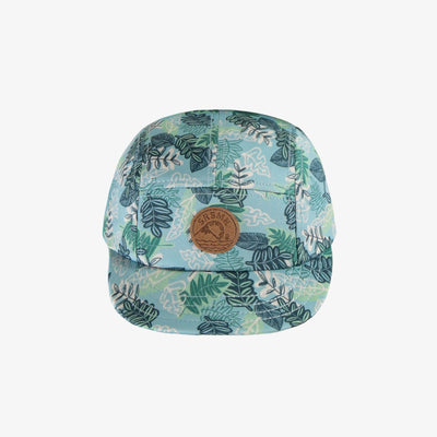 Casquette bleue à motif de feuilles tropicales et à visière plate en twill, bébé || Blue cap with tropical leaf print and flat brim in twill, baby
