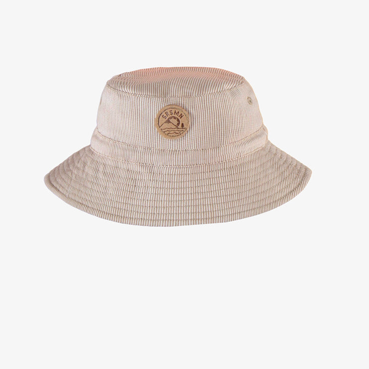 Chapeau de soleil brun et crème avec rayures, bébé ||  Brown bucket hat with stripes, baby