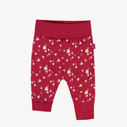 Pantalon évolutif rouge à motif de petits cœurs crème en jersey, bébé || Red evolutive pants with little cream hearts print in jersey, baby