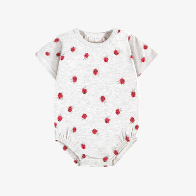 Cache-couche gris avec motifs de coccinelles rouge en jersey doux, bébé || Grey bodysuit with red ladybug all over print in soft jersey, baby