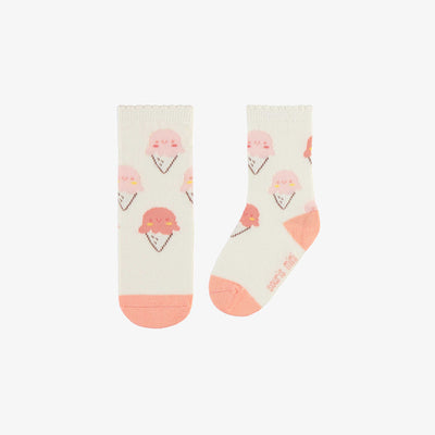 Chaussettes crème avec jolies crèmes glacées roses, bébé || Cream socks with cute pink ice cream, baby