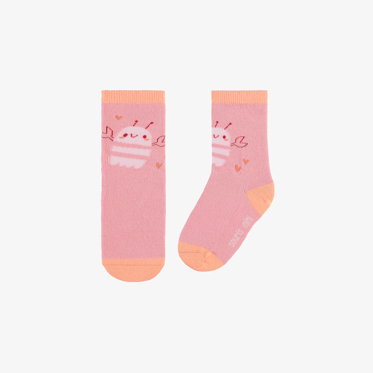 Chaussettes roses avec illustration d’écrevisses aimables, bébé || Pink socks with an illustration of kind crayfish, baby