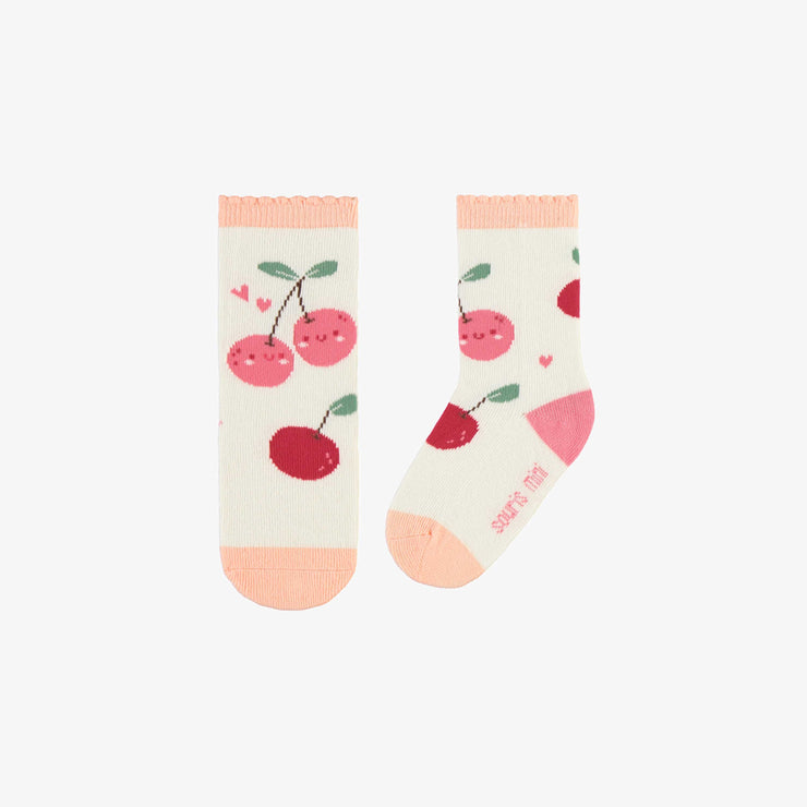 Chaussettes crème avec des cerises adorables roses, bébé || Cream socks with adorable pink cherries, baby