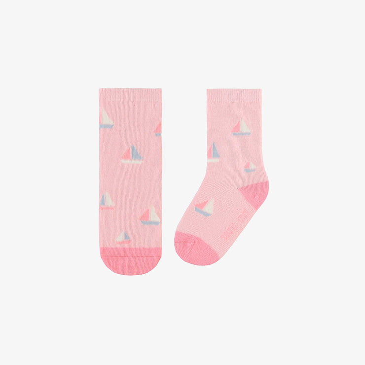 Chaussettes rose pâle avec motif de voiliers, bébé || Light pink socks with a sailboat print, baby