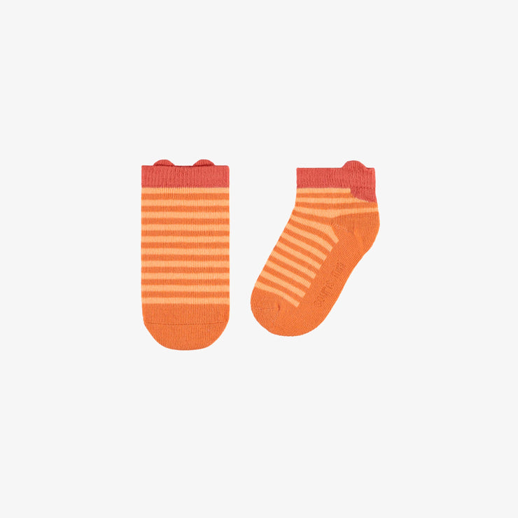 Chaussettes courtes orange à rayures, bébé || Orange striped short socks, baby