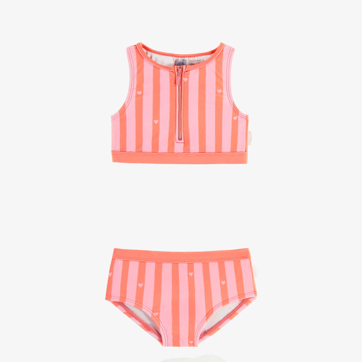 Maillot de bain deux-pièces rose et pêche à rayures, enfant || Pink and peach two-piece swimsuit with stripes, child