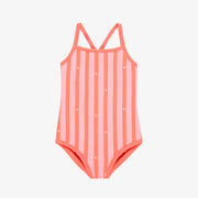 Maillot de bain une-pièce réversible rose et à rayures, enfant || Pink one piece swimsuit with ice cream cone print, child