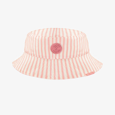 Chapeau de soleil réversible crème et rose à rayures, enfant || Cream and pink reversible bucket hat with stripes, child