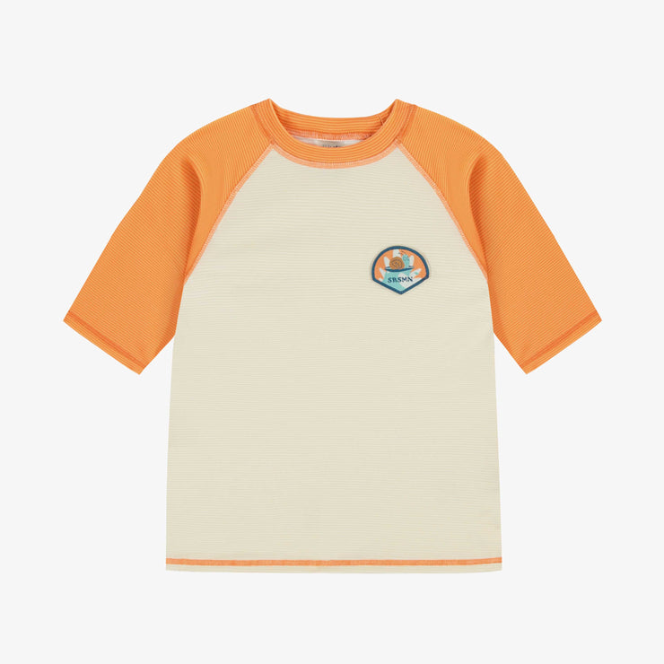 T-shirt de bain à manches courtes crème et orange, enfant || Cream and orange short sleeves swimming t-shirt , child