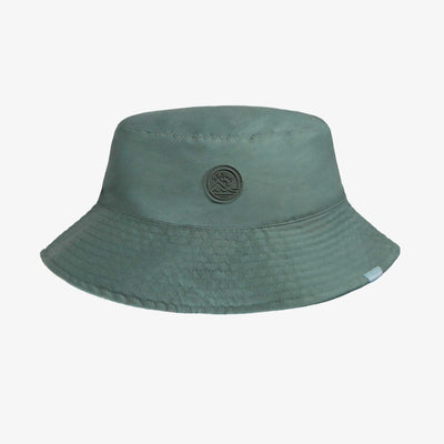 Chapeau de soleil vert réversible à motif de feuilles tropicales, enfant || Green reversible bucket hat with tropical leaf pattern, child