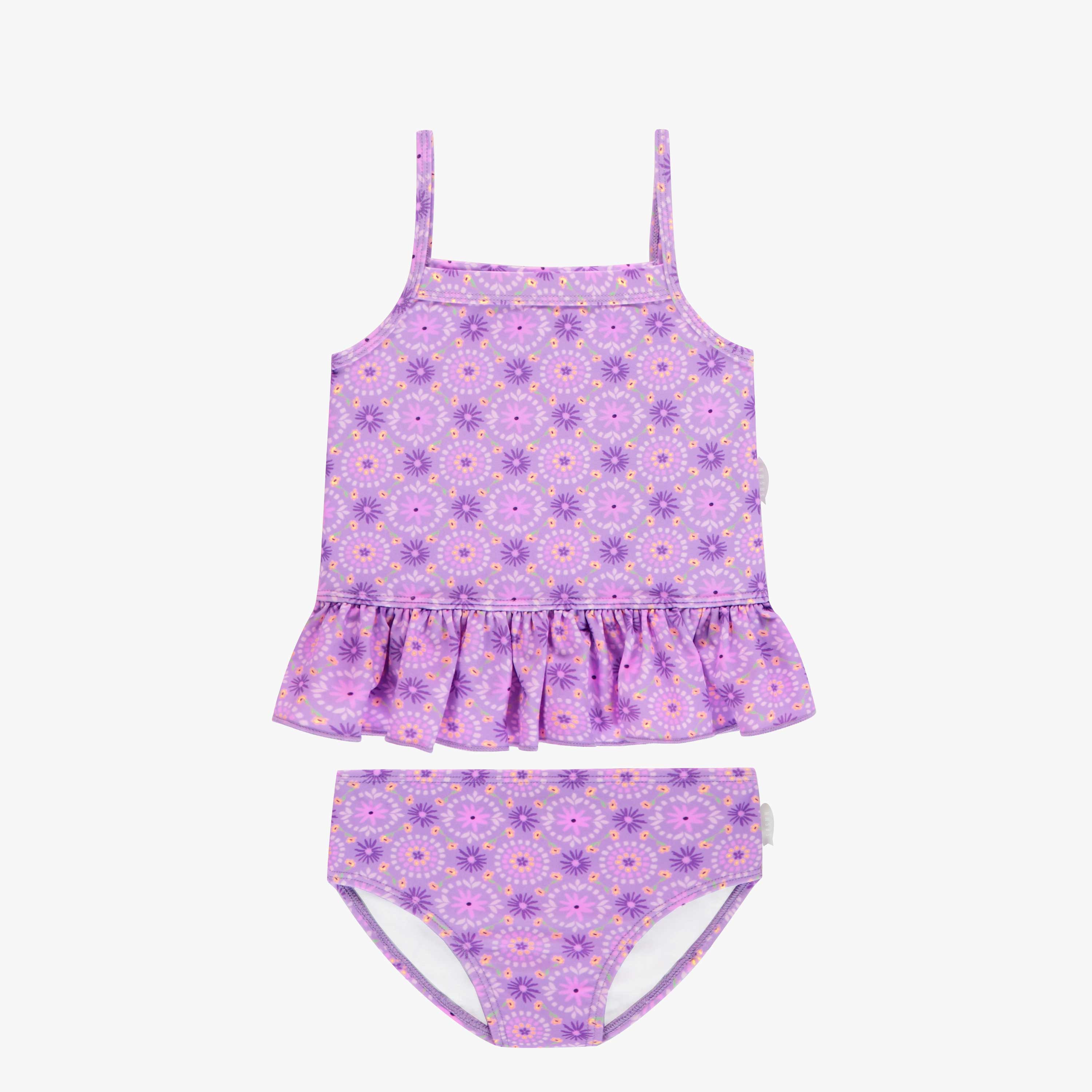 Maillot de bain deux-pièces mauve pâle à motif floral, enfant