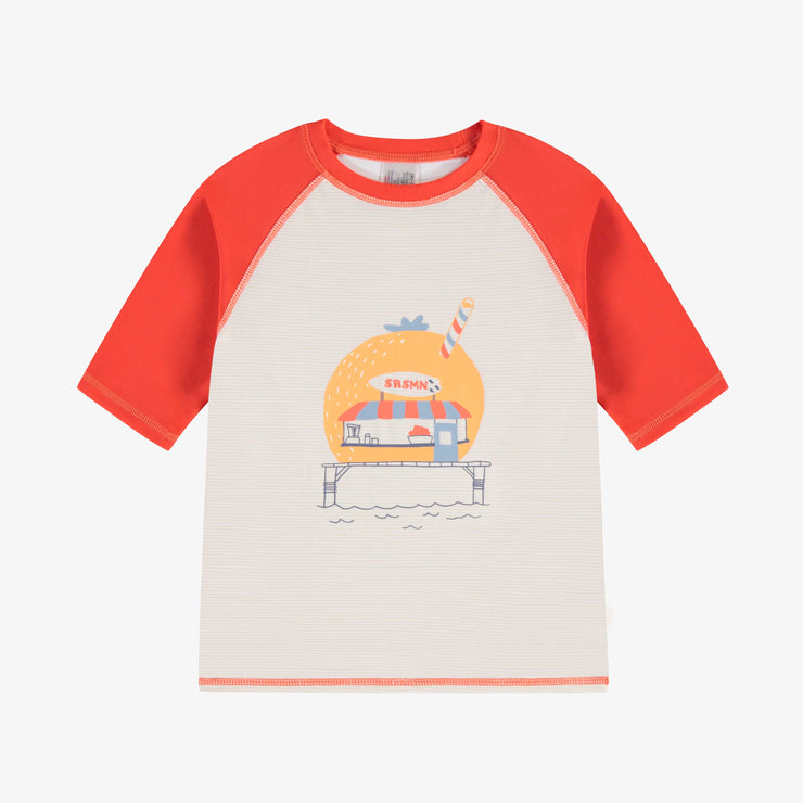 T-shirt de bain à manches courtes crème et orange, enfant||Cream and orange short sleeves swimming t-shirt, child