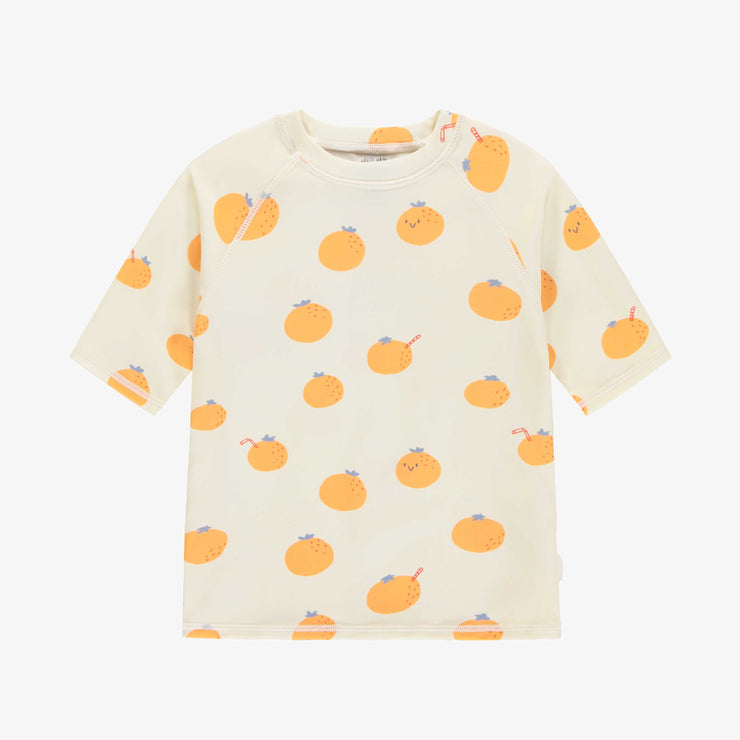 T-shirt de bain crème à manches courtes avec motif d’orange, enfant || Short-sleeved cream t-shirt with orange print, child