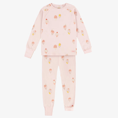 Pyjama rose pâle avec un motif de crèmes glacées en jersey, enfant || Pale pink pajama with an ice cream print in jersey, child