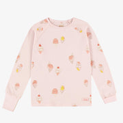 Pyjama rose pâle avec un motif de crèmes glacées en jersey, enfant || Light pink pajama with an ice cream print in jersey, child