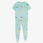 Pyjama bleu deux-pièces à motif en jersey, enfant || Blue two-piece pajama with print in jersey, baby