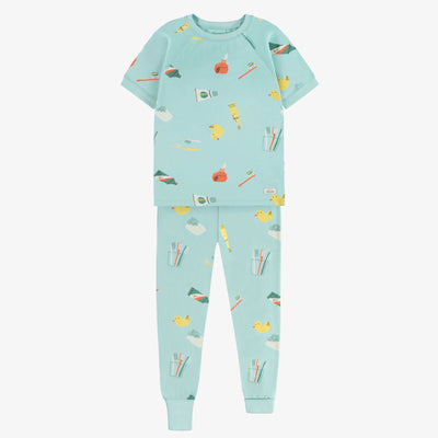 Pyjama bleu deux-pièces à motif en jersey, enfant || Blue two-piece pajama with print in jersey, baby