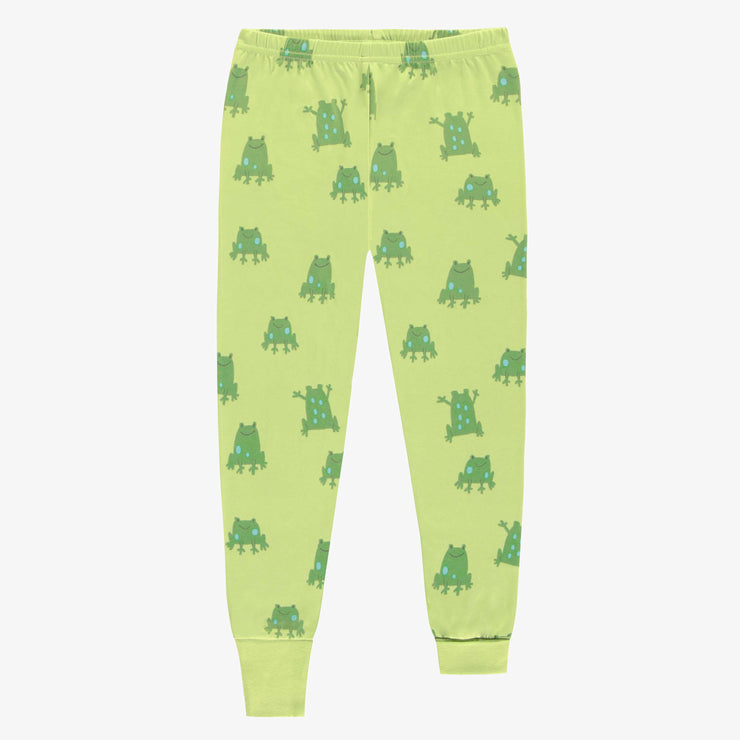 Pyjama deux pièces vert en jersey doux à motifs de grenouilles, enfant || Green soft jersey two piece pajamas with frog all-over print, child