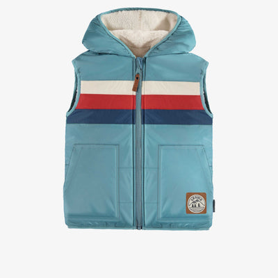 Veste sans manche réversible bleu, enfant || Reversible blue sleeveless vest in nylon and sherpa, child