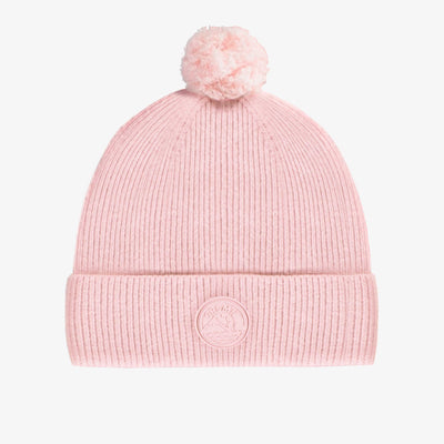 Tuque de maille rose pâle avec pompon, enfant || Light pink knitted toque with pompom, child
