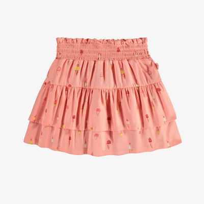 Jupe rose à volants et motif de crèmes glacées en coton, enfant || Pink skirt with ruffle and an ice cream print in cotton, child