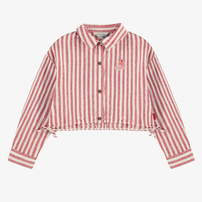 Chemise manches longues de coupe ample rouge et crème à rayures, enfant || Red and white long sleeves loose fit shirt with stripes, child