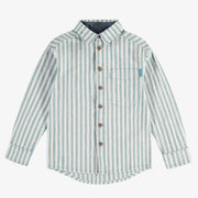 Chemise coupe décontractée à rayures bleues et crème, enfant || Blue and cream relaxed fit shirt with stripes, child