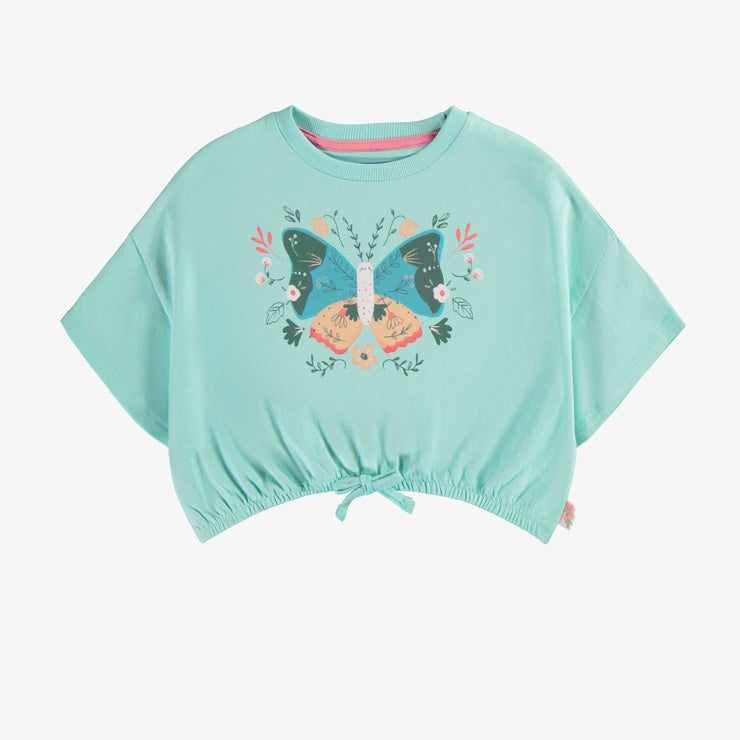 T-shirt à manches courtes bleu avec un papillon en jersey, enfant || Blue short sleeves t-shirt with a butterfly in jersey, child