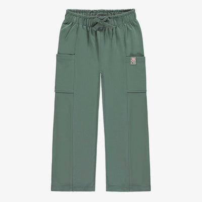 Pantalon coupe régulière vert en coton français, enfant || Green regular fit pants in french terry, child