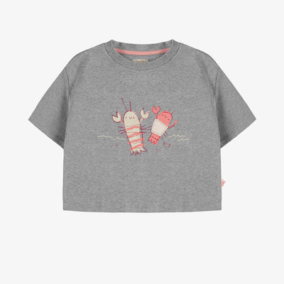 T-shirt gris à manches courtes coupe décontractée avec écrevisse, enfant || Gray short sleeves slim fit t-shirt with crayfish, child
