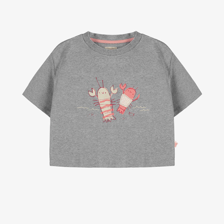 T-shirt gris à manches courtes coupe décontractée avec écrevisse, enfant || Gray short sleeves slim fit t-shirt with crayfish, child