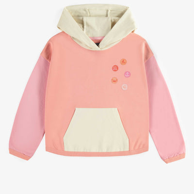 Chandail à capuchon ample avec manches longues rose bloc de couleur, enfant || Pink loose fit hoodie with color block, child