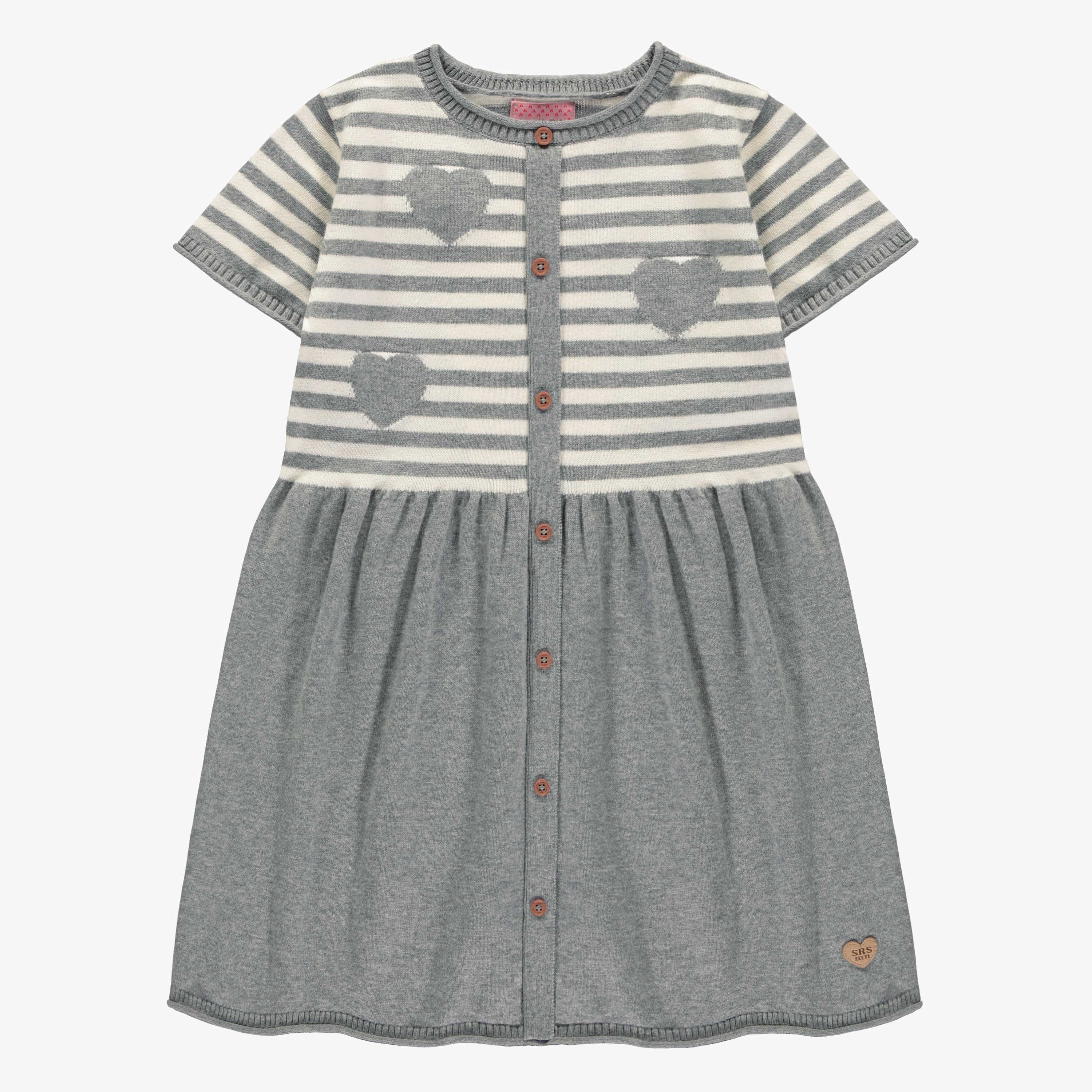Robe de maille à manches courtes grise et blanche à motif jacquard, enfant