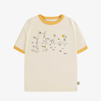T-shirt à manches courtes crème avec illustration en jersey, enfant || Cream short sleeves t-shirt with print in jersey, child