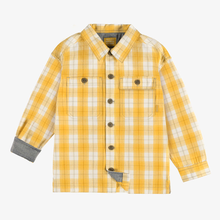 Chemise jaune et crème à carreaux en sergé brossé, enfant || Yellow and cream plaid shirt in brushed twill, child