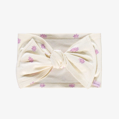 Bandeau à nouer crème fleuri en coton biologique, enfant || Cream flowery headband to knot in organic cotton, child